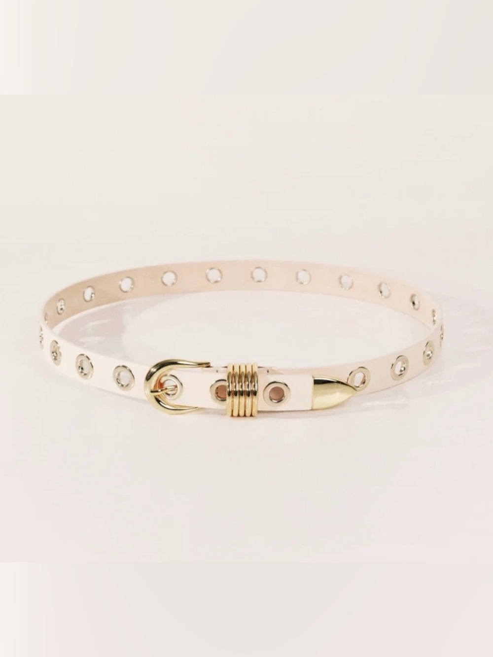 Dehanche White Leather Grommet Belt with Gold Hardware Medium